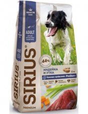 Корм SIRIUS для собак средних пород, со вкусом индейки и утки с овощами, 12 кг