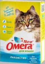 Витамины Омега Neo для выведения шерсти из желудка, с ржаным солодом для кошек, 90 шт