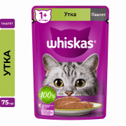 Пауч Whiskas для взрослых кошек, паштет с уткой, 75 г