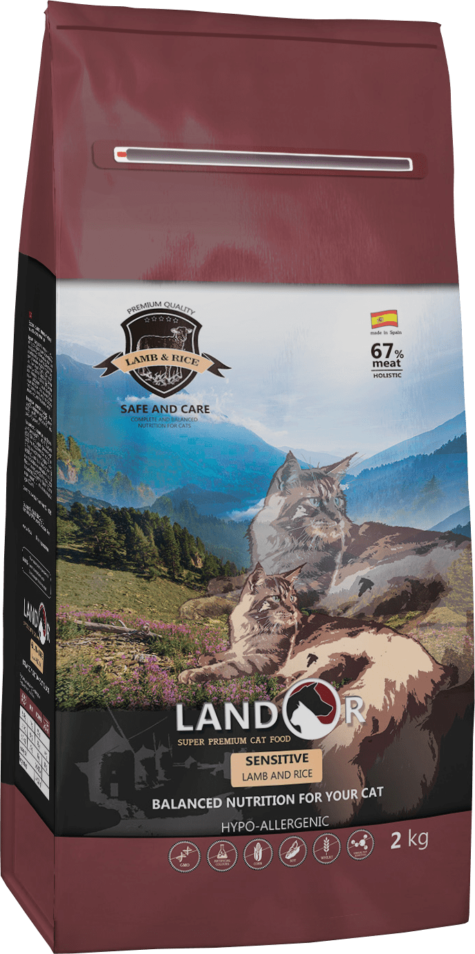 Корм Landor, для чувствительного пищеварения взрослых кошек, со вкусом ...