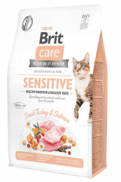 Корм Brit для кошек с чувствительным пищеварением, беззерновой, Care Cat GF Sensitive Healthy Digestion & Delicate Taste, индейка и лосось, 400 г