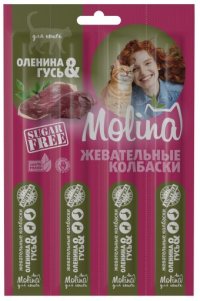 Лакомство Molina Жевательные колбаски для кошек из оленины и гуся, 4 шт