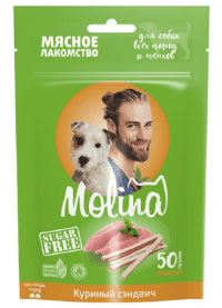 Лакомство Molina для собак всех пород и щенков, Куриный сэндвич, 50 г