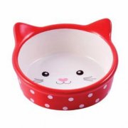 Миска Mr.Kranch Мордочка кошки, керамическая для кошек, красная в горошек, 250 мл