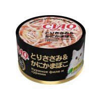 Консерва INABA для кошек, куриное филе с сурими, ЧАО, 85 г 