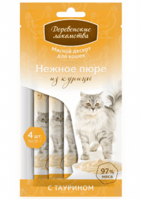 Деревенские лакомства для кошек, нежное пюре из курицы, 4х10 г