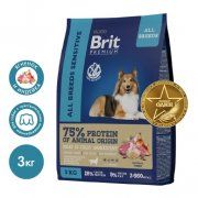 Корм Brit Premium Dog Sensitive для взрослых собак всех пород с чувствительным пищеварением, Ягненок и индейка, 3 кг