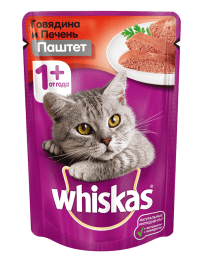 Пауч Whiskas для взрослых кошек, паштет из говядины с печенью, 85 г