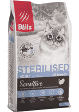 Корм BLITZ STERILISED CATS TURKEY, для стерилизованных кошек с Индейкой, 2 кг