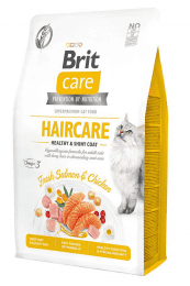 Корм Brit для взрослых кошек, красивая кожа и шерсть, беззерновой, Care Cat GF Haircare Healthy & Shiny Coat, лосось и курица, 400 г