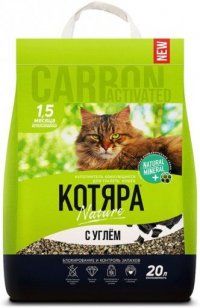 Бентонитовый комкующийся наполнитель Котяра, с активированным углём, Nature, 8,4 кг (20 л)