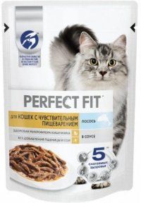 Пауч Perfect Fit для чувствительного пищеварения кошек, с лососем в соусе, 75 г