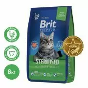 Корм Brit Premium Cat Sterilized Chicken для взрослых стерилизованных кошек, Курица, 8 кг