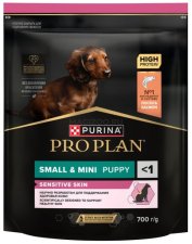 Корм Purina Pro Plan для чувствительной кожи щенков малых и мини пород, c лососем, Sensitive Skin, 700 г