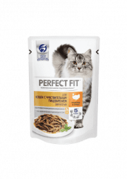 Пауч PERFECT FIT™ для взрослых кошек с чувствительным пищеварением, с индейкой, в соусе, 85 г