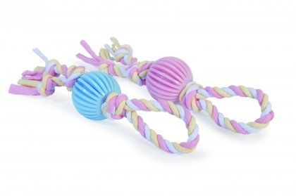 Игрушка Мячик резиновый с ручкой из веревки для собак, 5,5х30 см
