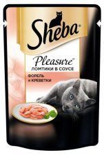Пауч Sheba® Pleasure™ для взрослых кошек, кусочки в соусе с форелью и креветками, 85 г