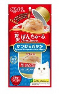 Лакомство INABA для кошек, с тунцом Кацуо и Кацуобуси, ЧАО ПОН ЧУРУ, 2х35 г