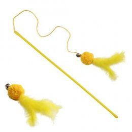 Игрушка Дразнилка-удочка с мягким шариком и перьями для кошек, жёлтая