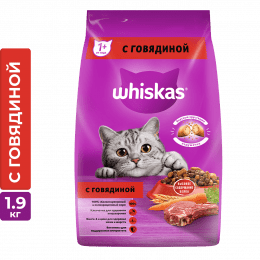 Корм Whiskas для взрослых кошек Вкусные подушечки аппетитный обед с говядиной, 1,9 кг