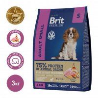 Корм Brit Premium Dog Adult Small для взрослых собак мелких пород, Курица, 3 кг