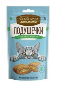 Деревенские лакомства для кошек, подушечки с пюре из курицы, 30 г