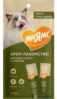 Лакомство Мнямс для кошек, с уткой и тунцом Кацуо, 4х15 г
