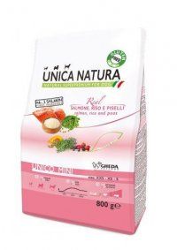 Корм Unica Natura Mini для миниатюрных и маленьких пород собак всех возрастов, лосось, рис и горох, 800 г