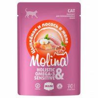 Пауч Molina для взр кошек, цыпленок и лосось в желе, 70 г