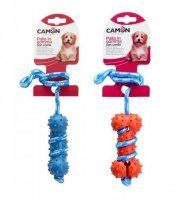 Игрушка CAMON для собак, Кость резиновая с веревкой, 10х35 см