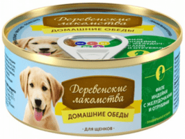 Консервы Деревенские лакомства для щенков, филе индейки с желудочками и отрубями, 100 г