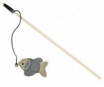 Игрушка Удочка с рыбкой из крепкого материала для кошек светло-серая, 10х6,5 см