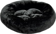 Лежанка ZOONIK круглая с подушкой, черный мех, 480х480х150 мм