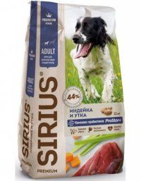 Корм SIRIUS для собак средних пород, со вкусом индейки и утки с овощами, 12 кг