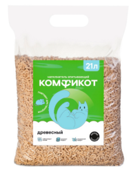Наполнитель Комфикот древесный впитывающий, мелкие гранулы, 7 кг (21 л)