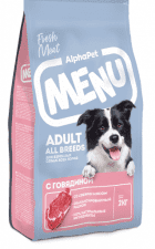 Корм AlphaPet, для взрослых собак всех пород, с говядиной, Menu, 2 кг
