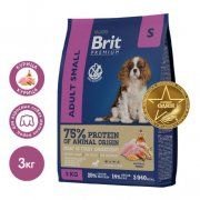 Корм Brit Premium Dog Adult Small для взрослых собак мелких пород, Курица, 3 кг