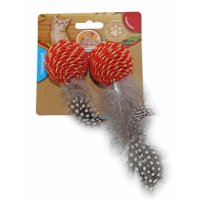 Игрушка Мячик гремящий плетеный с пером, 2 шт, 4 см