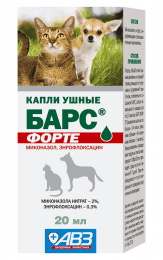 Капли Барс Форте для лечения отита у кошек и собак, 20 мл