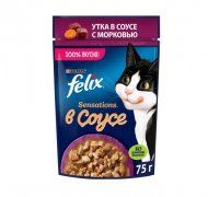 Пауч Felix для взрослых кошек, с уткой в соусе с морковью, Sensation Sauce Surprise, 75 г