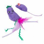 Игрушка Баклажанчик и Мышка плюшевая с кошачьей мятой и перышками для кошек, фиолетовая, 19 см