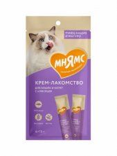Крем-лакомство Мнямс 1+1=3 для кошек с тунцом Кацуо и Магуро. 4 шт по 15 г