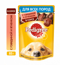 Пауч Pedigree для собак всех пород, говядина и ягненок в соусе, 85 г