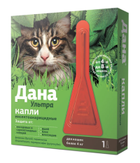 Капли на холку Дана ультра от блох и клещей, для кошек более 4 кг, 1 пипетка, 0,64 мл