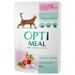 Пауч Optimeal для кошек с ягненком и овощами в желе. Влажный корм для взрослых кошек, 85 г