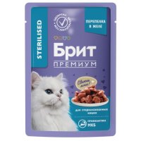 Пауч Брит ПРЕМИУМ для стерилизованных кошек, Перепелка в желе, 85 г