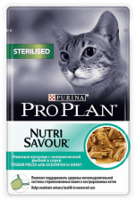 Кусочки в соусе Purina Pro Plan для взрослых стерилизованных кошек всех пород, с океанической рыбой, Nutri Savour, 85 г