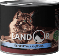 Консерва Landor, для взрослых кошек, с куропаткой и индейкой, 200 г