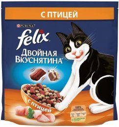 Корм Felix, для кошек, с птицей, Двойная вкуснятина, 600 г 