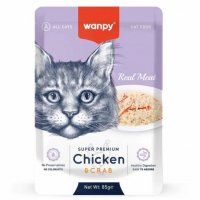 Пауч Wanpy Cat для кошек, кусочки курицы и краб, 85 г